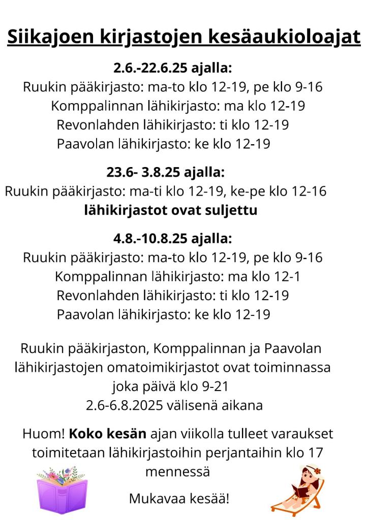 Kirjastojen kesäaukioloajat