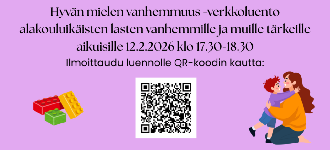 Mainosteksti luennosta ja qr-koodi ilmoittautumiseen