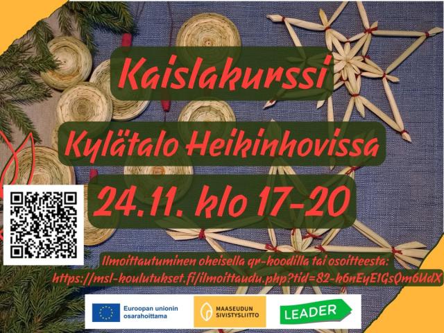 Kaislakurssi Kylätalo Heikinhovi 24.11. klo 17-20