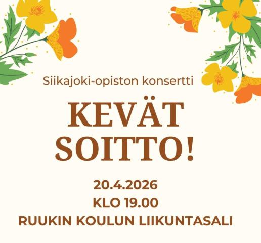 Kukkia kuvan yläkulmissa ja teksti tapahtumasta, missä ja milloin se on